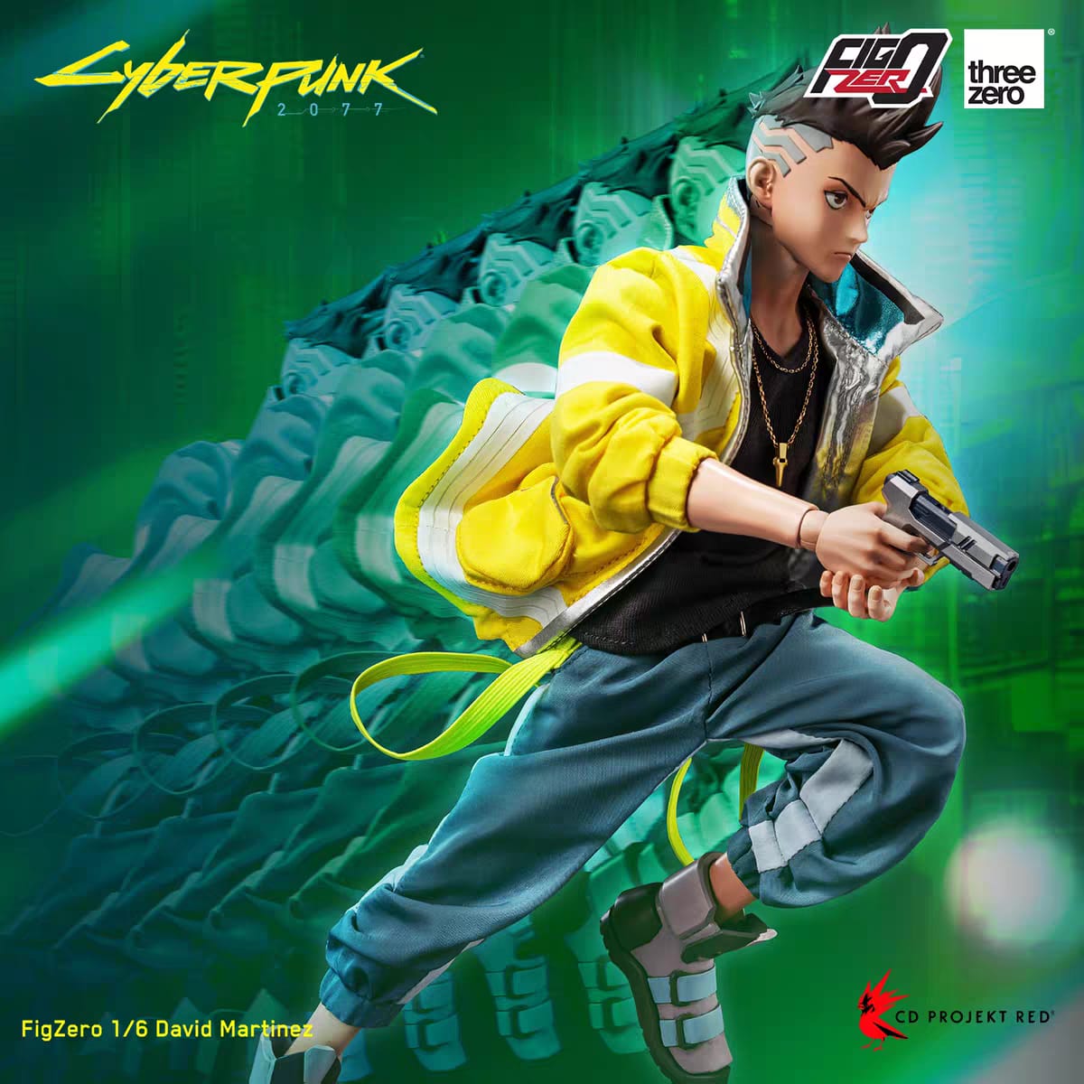 Dettaglio giacca e outfit David Martinez statua Threezero 1/6 Cyberpunk Edgerunners

