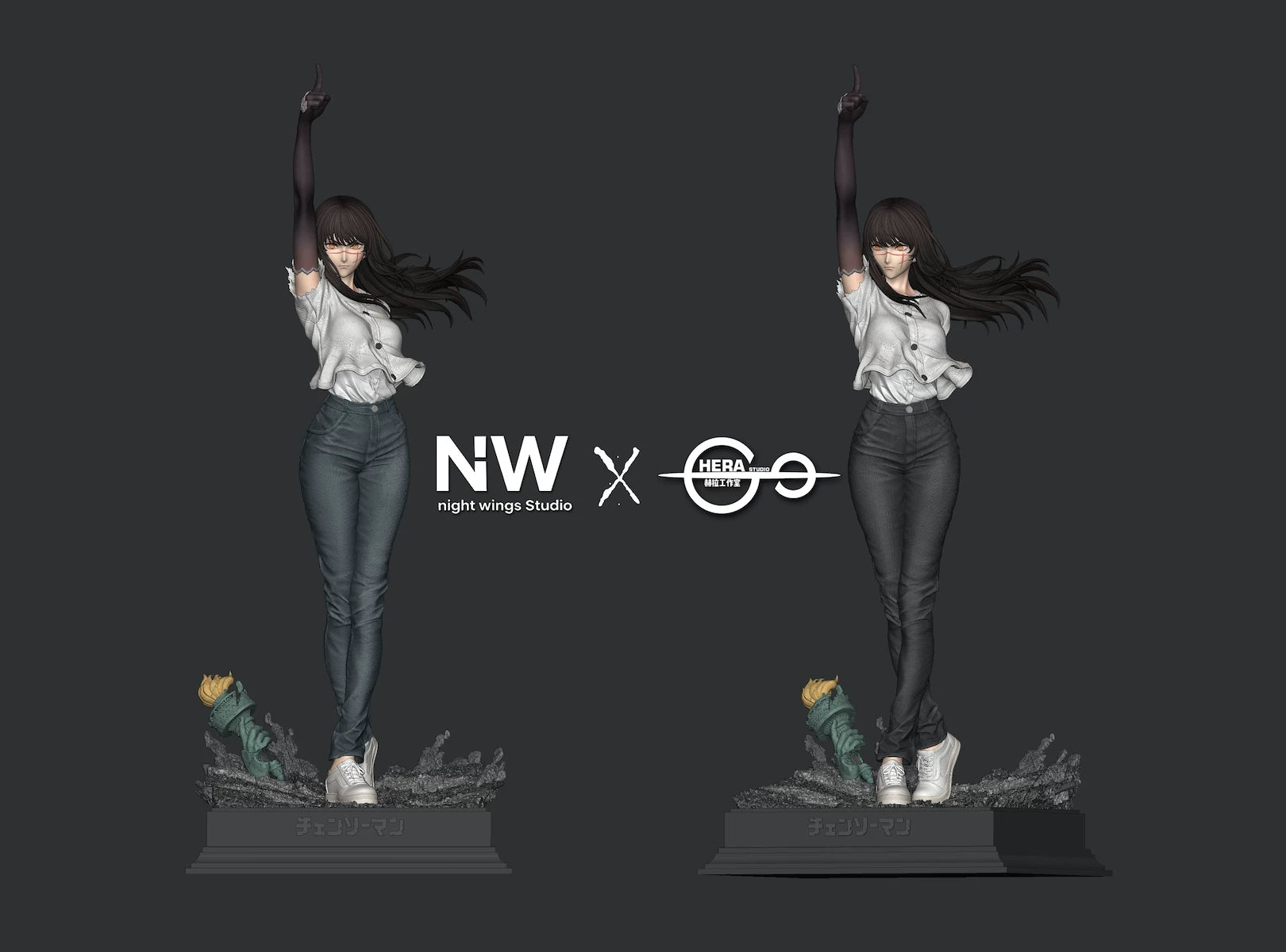 Chainsaw Man Yoru War Devil Resin Statue – Dettaglio viso occhi rossi e capelli neri Night Wing Studio