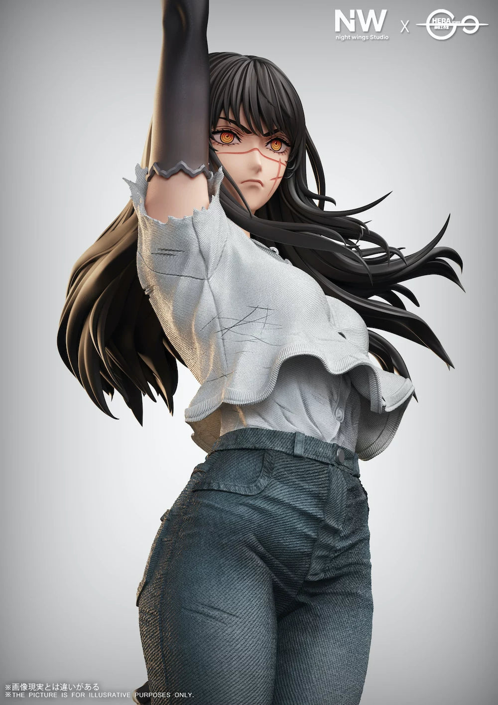 Chainsaw Man Yoru War Devil Resin Statue – Dettaglio base diorama e fiore dorato Night Wing Hera