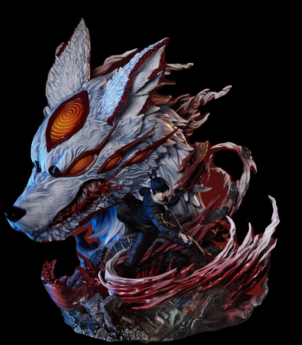 Estatua de resina de Chainsaw Man Aki Hayakawa y Fox Devil a escala 1/6 con LED de YY Studio