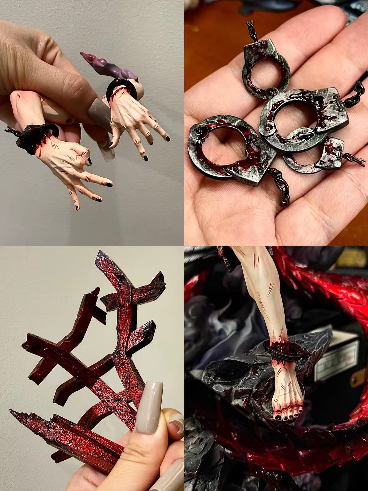 Dettagli delle mani, delle manette con catene e del kagune della statua Kaneki Ken 1/6