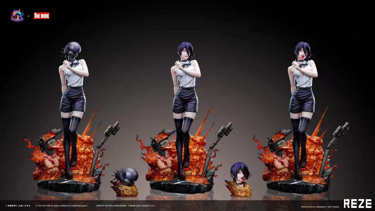 Statua Reze con tre configurazioni del volto e base diorama