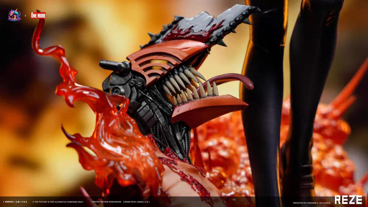 Dettaglio Chainsaw Man e fiamme sulla base diorama